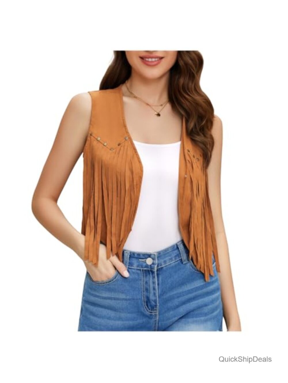 Faux Suede Fringe Vest 70s Hippie Sleeveless Tassel Western Cowgirl Outfit
